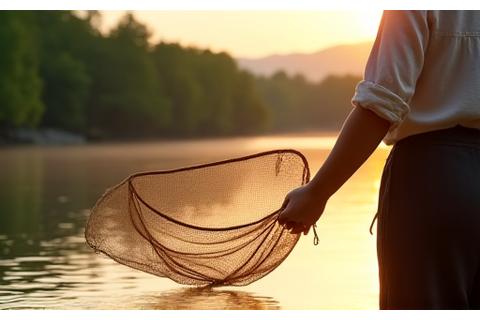 美しい湖で投網を楽しむ釣り愛好家