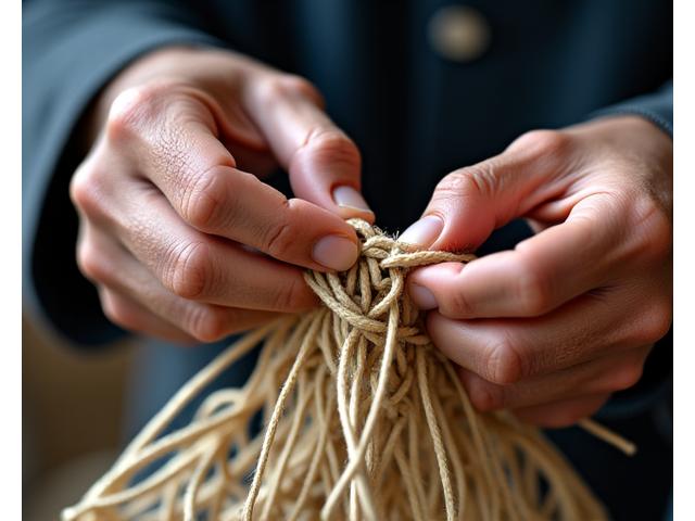 上級者向けのワークショップで精巧な漁網を編む職人