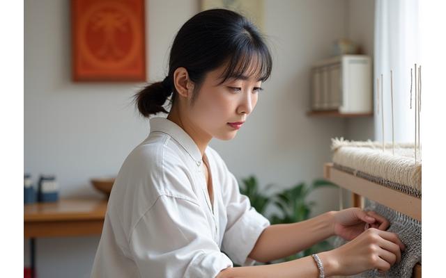 ワークショップから独立し、自身の工房で作品を制作する女性